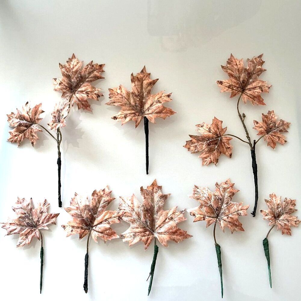 New Dusted Brown Pink Maple Leaves Floral Craft Picks 8pc